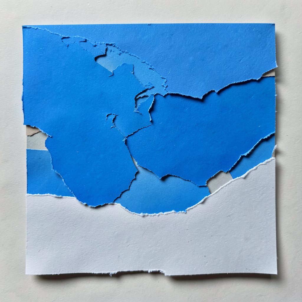 Collage di carta ritagliata a strati con verdure fresche, erbe aromatiche e ingredienti colorati su sfondo chiaro, atmosfera calda e invitante.
